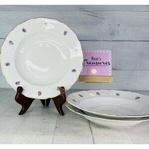 Vintage Bohemian China Czechoslovakia Floral Scalloped Gold Trim Rim Bowl Set 3